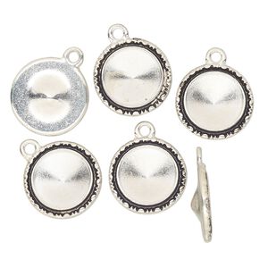 Drop, Almost Instant Jewelry&reg;, antique silver-finished "pewter" (zinc-based alloy), 17mm round with beaded design and 12mm rivoli setting. Sold per pkg of 6.