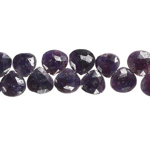 Blue sapphire 1pkg1, hand-cut top-drilled faceted puffed teardrop bead 7 inch 7x7mm-9x8mm