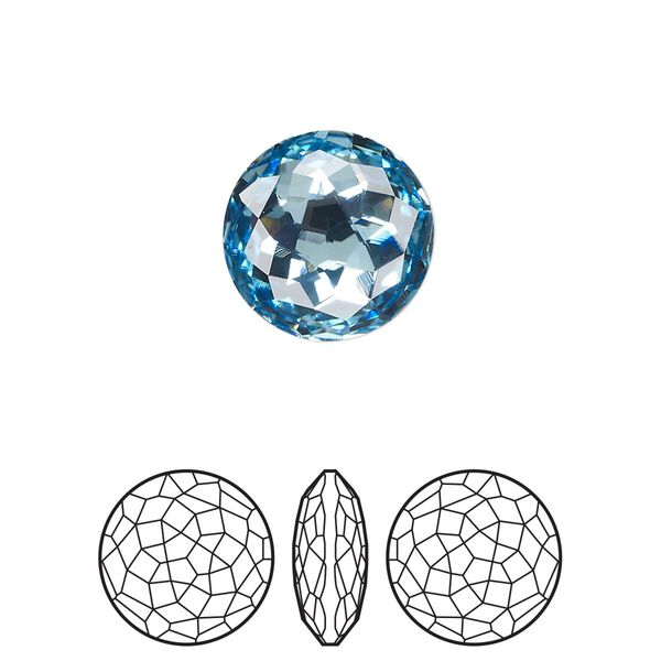 Round stone 48pk aquamarine foil back, Swarovski&reg; 14mm fancy round 1383 image number 0