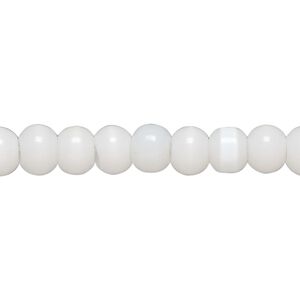 Bead, cat's eye glass (fiber optic glass), white, 6x4-8x5mm rondelle. Sold per 14-inch strand, approximately 70 beads.