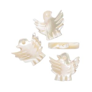 Mother-of-pearl shell 1pkg4, hand-cut vertically drilled carved bird bead natural 15x14mm
