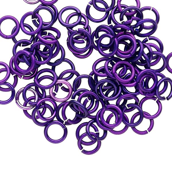 Jump ring 1pkg100 aluminum, 6mm round, 18 gauge / 4.2mm inside diameter / purple image number 0