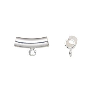 Bead 1pkg10 silver-plated, 14x5mm curved tube / closed loop, brass