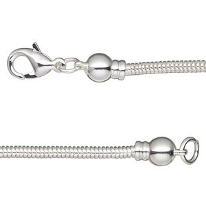 Chain 1pkg1 silver-plated snake, 2.6mm / lobster claw clasp / fits 3.5-6mm hole, Dione&reg; brass 17 inch