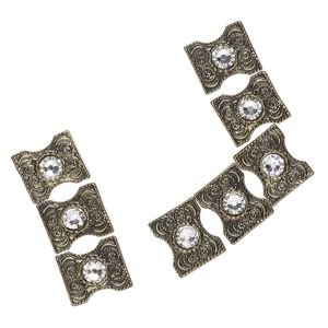 Bead spacer 1pkg8 gold-finished "pewter", 13x11mm rectangle / fits up to 6mm round, clear antique 3-strand