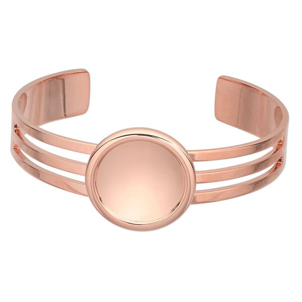 Bracelet, Almost Instant Jewelry&reg;, cuff, copper-plated brass and "pewter" (zinc-based alloy), 64x25mm with 20mm round setting, adjustable. Sold individually. image number 0