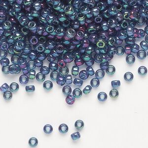 Seed bead, Miyuki, glass, pkg/50g, #8 rocaille, translucent gold luster Capri blue (RR-314).