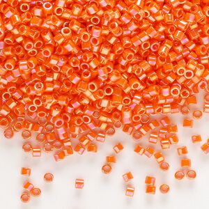 Seed bead, Delica&reg;, glass, pkg/7.5g, #10 round, opaque rainbow orange (DBM-0161).