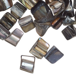 Mother-of-pearl shell 1pkg2oz, triangle tube bead, mix multi-grey and black 7x6mm-12x9mm