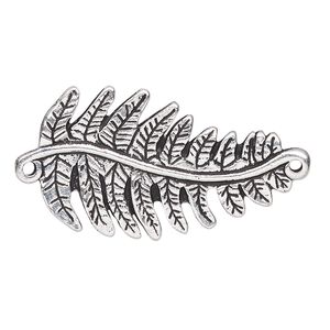 Focal, TierraCast&reg;, antique silver-plated pewter (tin-based alloy), 38x20mm 3D fern. Sold per pkg of 10.