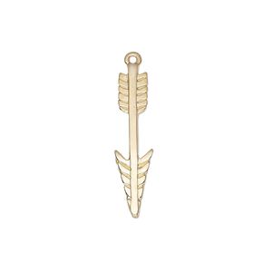 Charm, gold-finished "pewter" (zinc-based alloy), 25x6mm double-sided arrow. Sold individually.