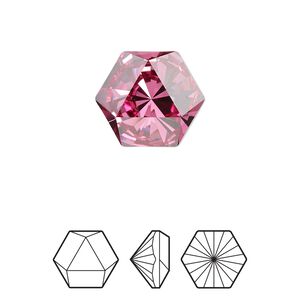 Fancy stone 1pk rose foil back, Crystal Passions&reg; 16x14mm prismatic hexagon 4699