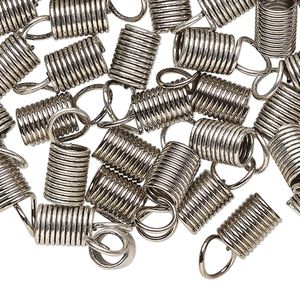 Cord coil glue-in 1pkg1oz silver-finished, 14x6mm / loop / 4.5mm inside diameter, steel / antiqued