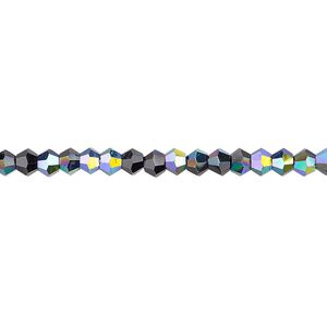 Bead 1pk opaque black AB, Celestial Crystal&reg; 4mm bicone 15.5-16 inch