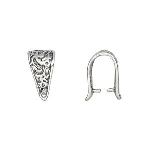 Bail, ice-pick, antiqued sterling silver, 14x8mm fancy triangle, 9mm grip length. Sold individually.