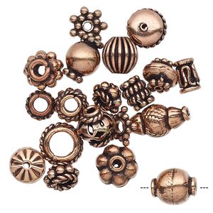 Bead mix 1pkg20 copper, 4x1mm-11x5mm mixed shape, antiqued