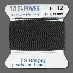 Thread, Griffin, nylon, black, size #12. Sold per 2-meter card (approximately 78 inches).