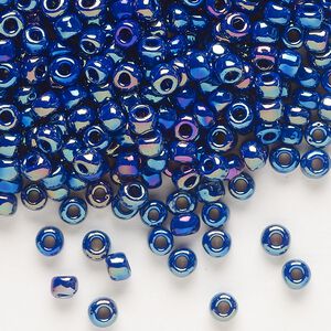 Seed bead, Dyna-Mites&trade;, glass, opaque rainbow dark blue, #6 round. Sold per 1/2 kilogram pkg.