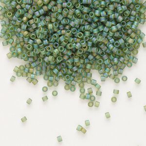 Seed bead, Delica&reg;, glass, pkg/7.5g, #11 round, translucent matte rainbow olive green (DB-1282).
