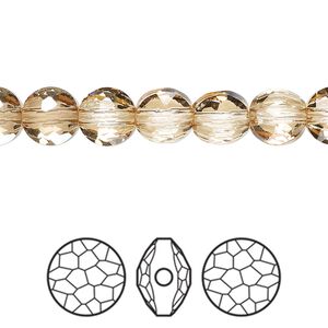 Bead 4pk crystal golden shadow, Crystal Passions&reg; 8mm puffed round 5034