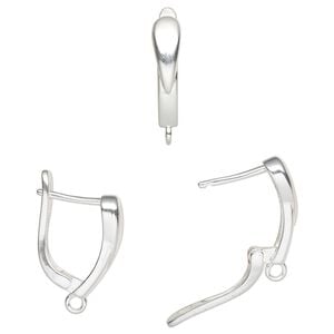 Ear wire leverback 1pkg2, 18mm / closed loop, 17 gauge silver-finished brass 1 pair