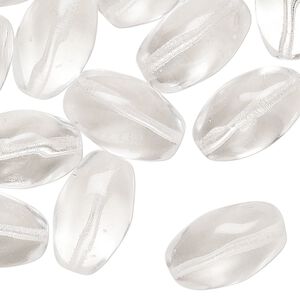 Bead, Czech pressed glass, transparent clear, 18x11mm twisted oval. Sold per 2-ounce pkg, approximately 20 beads.