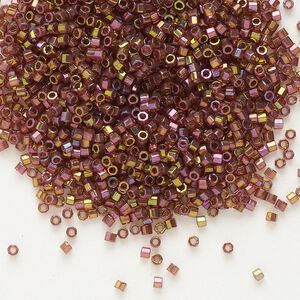 Seed bead, Delica&reg;, glass, pkg/50g, #11 cut, translucent gold luster rainbow dark topaz (DBC-0103).