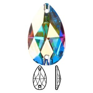 Sew-on 1pk crystal AB foil back, Crystal Passions&reg; 30x20mm pear 3230