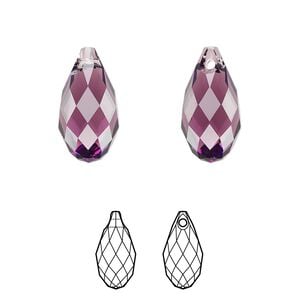 Briolette 1pk amethyst, Crystal Passions&reg; 17x8.5mm pendant drop 6010