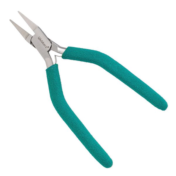 Pliers, Wubbers&reg;, small flat-nose, stainless steel and rubber, turquoise green, 6.5 inches. image number 0