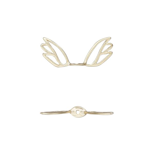 Bead 1pkg1 "vermeil" sterling silver, 21x8mm angel wing / cutout, satin Amoracast&reg; image number 0