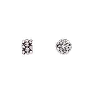 Bead 1pkg1troyoz sterling silver, 7x4mm beaded rondelle, antiqued