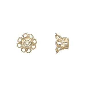 Bead cap, gold-plated brass, 9x6mm basket, fits 9-11mm bead. Sold per pkg of 100.