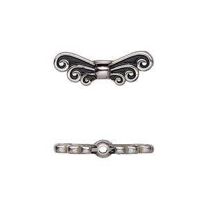 Bead 1pkg1 stainless steel, 21x8mm angel wing / 2sided, enamel black