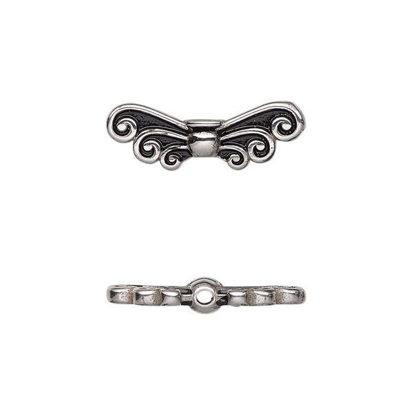 Bead 1pkg1 stainless steel, 21x8mm angel wing / 2sided, enamel black image number 0