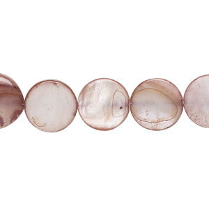 Mother-of-pearl shell 1pkg1, puffed flat round bead 15 inch taupe 11-12mm