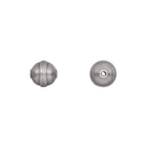 Bead 1pkg20 silver-plated, 8mm rimmed round / bench made style, steel antique