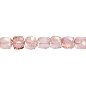 Quartz crystal 1pkg1, hand-cut faceted cube bead 7 inch 6x5mm-7x7mm