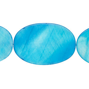 Mother-of-pearl shell 1pkg1, flat oval bead 15 inch bright blue 30x20mm-31x21mm