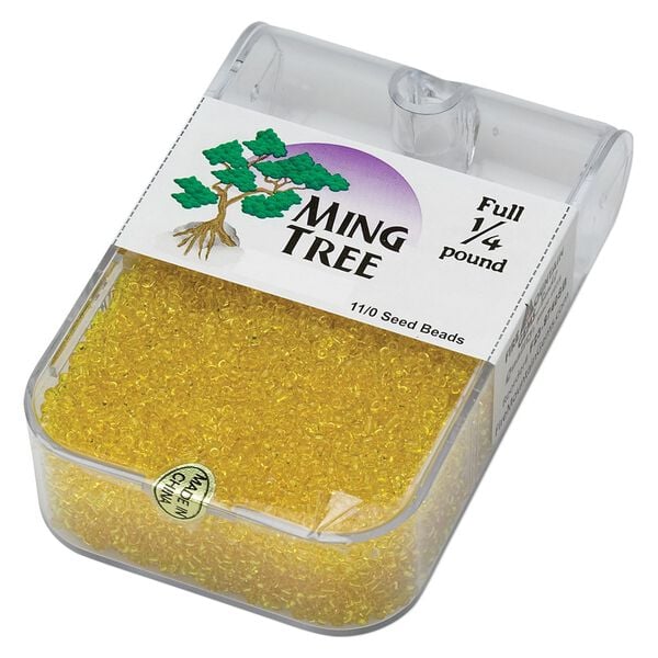 Seed bead, Ming Tree&trade;, glass, pkg/1/4 pound, #11 round, transparent yellow. image number 0