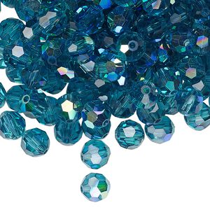 Bead 24pk indicolite AB, Preciosa Czech crystal 6mm round
