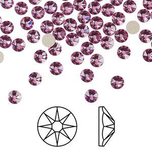 Flat back 144pk dark rose foil back, Crystal Passions&reg; 3.8-4mm rose round SS16 2088