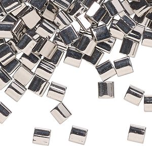Seed bead, TILA&reg;, glass, pkg/40g, 5mm full tila square, opaque nickel-plated, (TL-190).