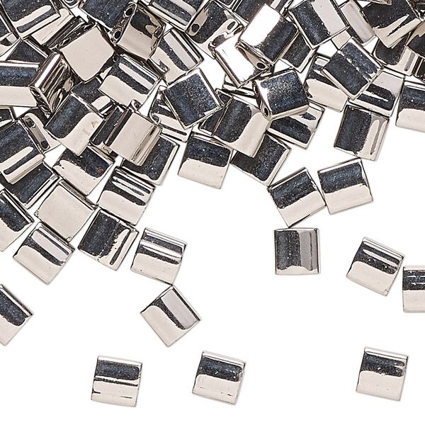 Seed bead, TILA&reg;, glass, pkg/40g, 5mm full tila square, opaque nickel-plated, (TL-190). image number 0