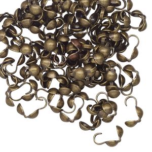 Bead tip bottom clamp-on 1pkg100 brass-finished, 8x4mm / open loop, brass / antiqued