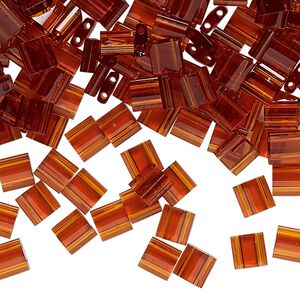 Seed bead, TILA&reg;, glass, pkg/40g, 5mm full tila square, transparent dark amber, (TL-134).