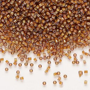 Seed bead, Delica&reg;, glass, pkg/50g, #11 round, translucent white-lined luster dark topaz (DB-1779).