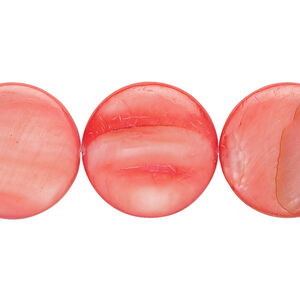 Mother-of-pearl shell 1pkg1, puffed flat round bead 15 inch dark flamingo pink 19-20mm