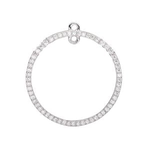 Drop, cubic zirconia and rhodium-plated sterling silver, clear, 28mm single-sided open round with loop. Sold individually.