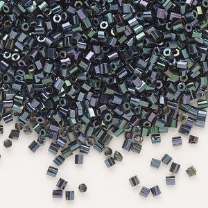 Seed bead, Dyna-Mites&trade;, glass, pkg/40g, #11 2-cut hex, opaque iris green, (90101 11/0 2CUT).